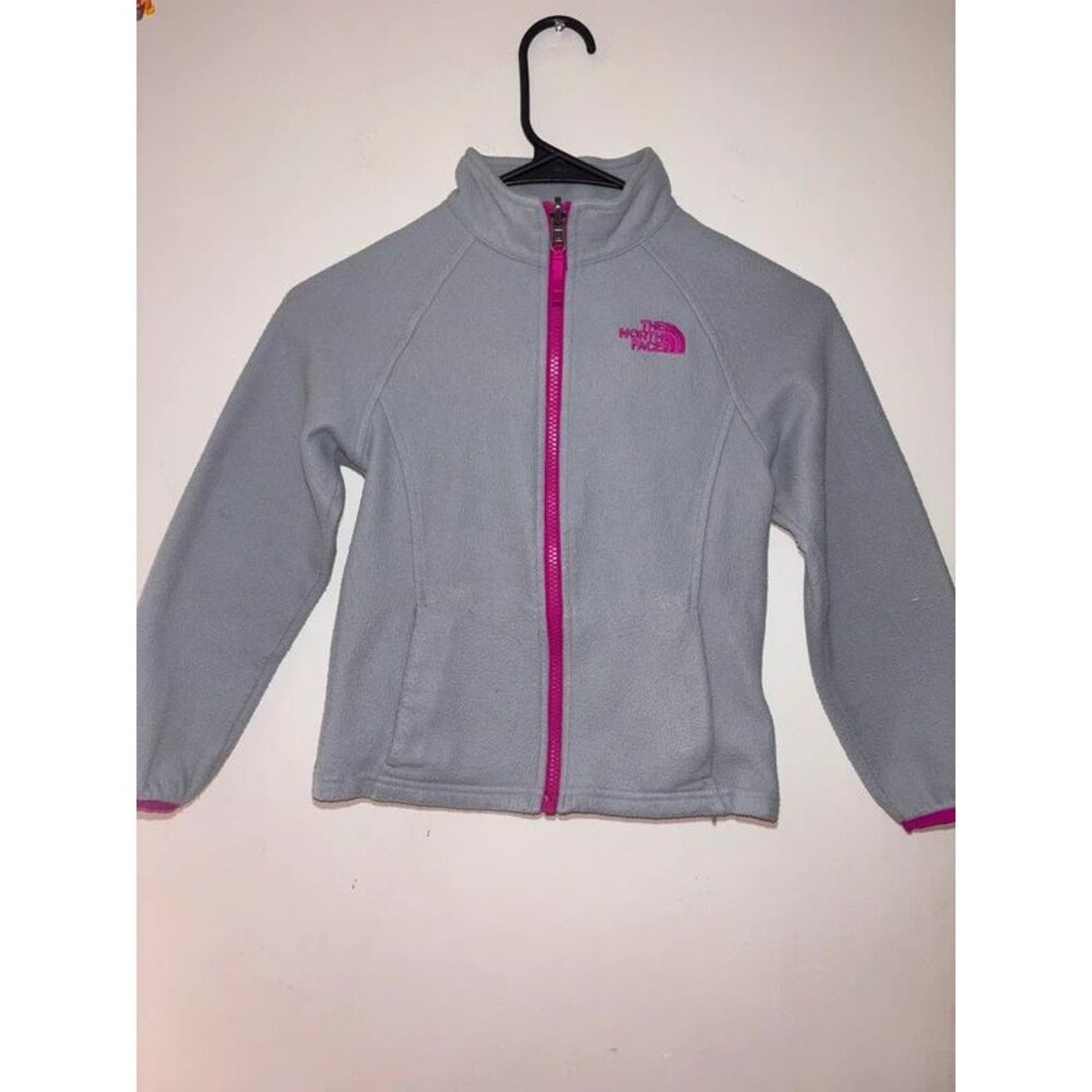 The North Face Osito Fleece Gray and Hot Pink Zip Up Jacket Girls Size XS 6